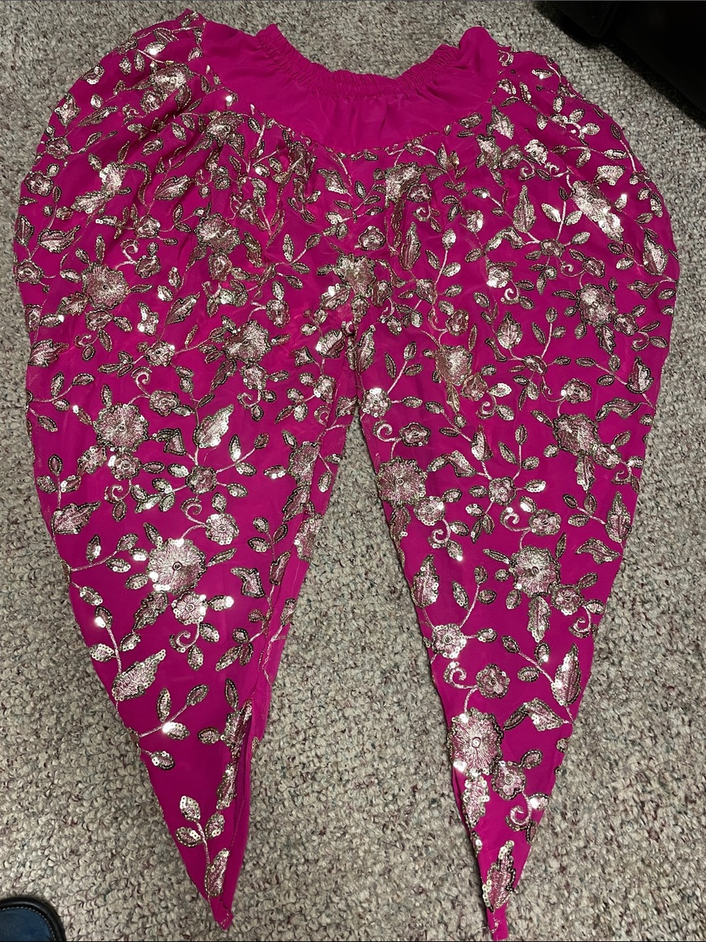 Vintage gold thread embroidered/sequinned floral print haram pants
